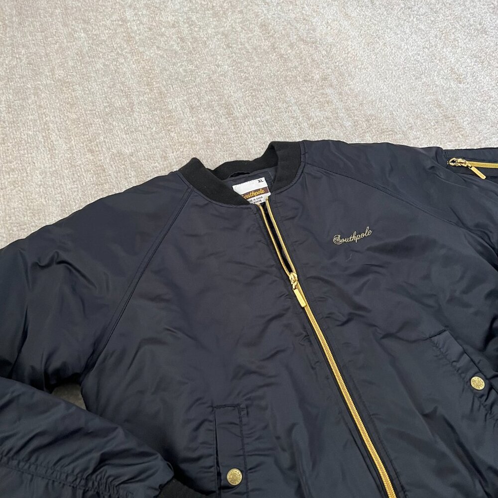 Y2K South Pole Zip Up Black Gold Bomber Jacket XL - Picture 3 of 14